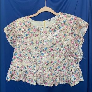 Sequence, floral shirt, crop, Zara